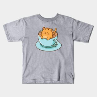 Cute Cat in cup of Cappuccino Kids T-Shirt